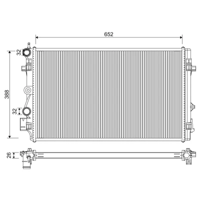 Imagem de VALEO 701331 Radiador, arrefecimento do motor Alumínio 652 388 26 sem capa Aletas de refrigeração soldadas SEAT: Ibiza 4 Sportcoupe,
