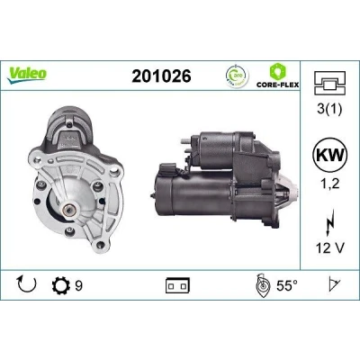 Imagem de VALEO 201026 Motor de arranque 12 1,2 9 PEUGEOT: 307 Hatchback, 206 Partner I Van, CITROËN: C3 Saxo Xsara Hatchback