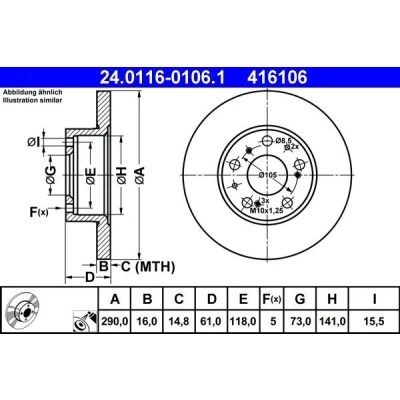 Imagem de ATE 24.0116 0106.1 Disco de travão 290,0 16,0 5 118,0 cheio revestido FIAT: Ducato I Van