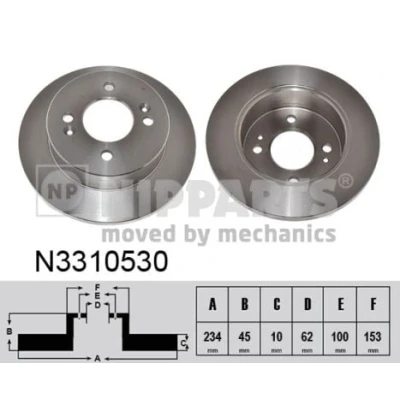 Imagem de NIPPARTS Disco de travão KIA: Picanto I, II, HYUNDAI: i10 II Sedan Eixo traseiro 234mm 10mm 4 100mm cheio N3310530 58411B4300
