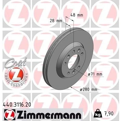 Imagem de ZIMMERMANN Disco de travão FIAT: Scudo II Van, II, CITROËN: Jumpy MPV COAT Z 440.3116.20 9467548387 Discos