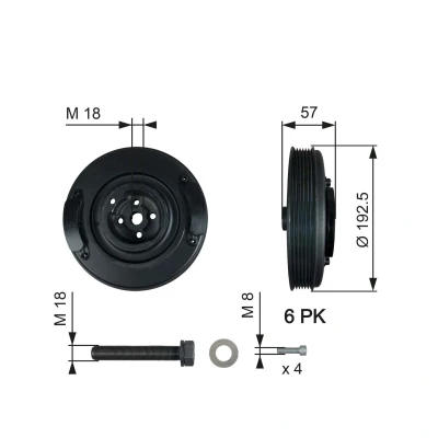 Imagem de GATES TVD1033A Polia da Cambota 192,5 com acessórios FleetRunner Micro V Stretch Fit VOLKSWAGEN: Transporter 4 Bus, 4, VOLVO: S80 I