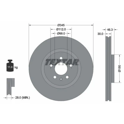 Imagem de TEXTAR PRO 92143903 Disco de travão 345 30 05/06 112 interior ventilado revestido sem pernos fixação da roda, cubo roda AUDI: A4 B6 Avant