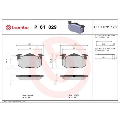 Imagem de BREMBO P 61 029 Jogo de pastilhas para travão disco incl. contacto aviso desgaste sem acessórios CITROËN: BX Hatchback, Carrinha