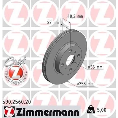 Imagem de ZIMMERMANN Disco de travão TOYOTA: Corolla VIII Compact, VII Liftback COAT Z 590.2560.20 4351202040,4351212550
