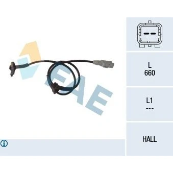 Imagem de FAE 78117 Sensor de ABS Eixo dianteiro Hall 2pólos 660mm CITROËN: Berlingo II Van