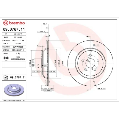 Imagem de BREMBO 09.D767.11 Disco de travão 285 17 5 interior ventilado revestido