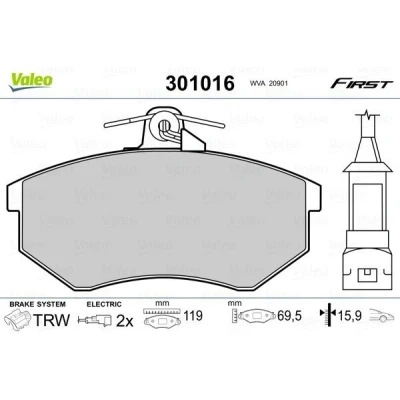 Imagem de VALEO 301016 Jogo de pastilhas para travão disco FIRST Eixo dianteiro incl. contacto aviso desgaste sem chapa anti ruído VOLKSWAGEN: GOLF 3