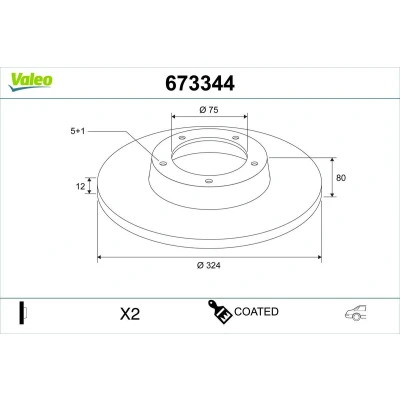 Imagem de VALEO Disco de travão BMW: X5 Eixo traseiro 324mm 12mm 5furos cheio 673344 Discos