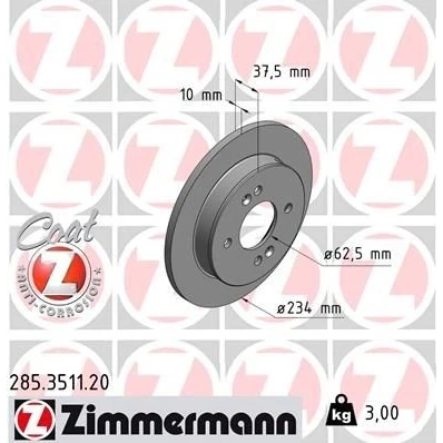 Imagem de ZIMMERMANN COAT Z 285.3511.20 Disco de travão 234 10 6/4 4 100 cheio revestido KIA: Picanto III, I, II, HYUNDAI: i10 I
