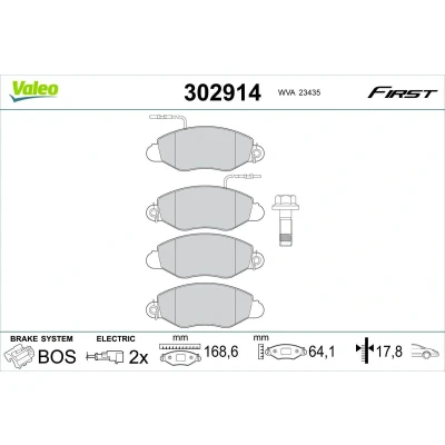 Imagem de VALEO 302914 Jogo de pastilhas para travão disco Eixo dianteiro incl. contacto aviso desgaste com parafusos, chapa anti ruído