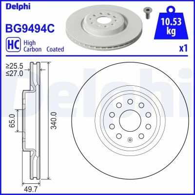 Imagem de Disco de travão DELPHI BG9494C frente/ventilado/altamente carbonizado/1 peça