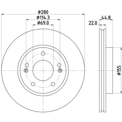 Imagem de HELLA 8DD 355 132 641 Disco de travão 280 22 05/07 114,3 interior ventilado revestido sem pernos fixação da roda, cubo roda HYUNDAI: Ioniq
