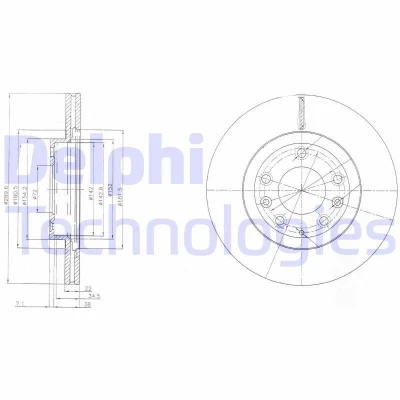 Imagem de DELPHI BG4141 Disco de travão 290 22 5 ventilado oleado não tratado sem o rolamento da roda, anel sensor do ABS MAZDA: MX 3