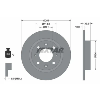 Imagem de TEXTAR 92104300 Disco de travão 261 10 04/08 114,3 cheio sem pernos fixação da roda, cubo roda KIA: CARENS 2