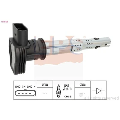 Imagem de EPS 1.970.426 Bobina de ignição COIL ON PLUG com cachimbo da vela VOLKSWAGEN: Scirocco III, GOLF 5, 6, SEAT: Leon II Hatchback, Altea