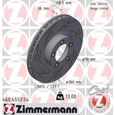 Imagem de ZIMMERMANN Disco de travão 360mm 36mm 7/5 5furos 130mm interior ventilado, fendido revestido alto carbono 460.4553.54 9J1615301A,9Y0615301A