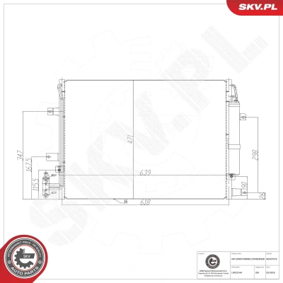 Imagem de ESEN SKV 86SKV579 Condensador com secador Alumínio 639mm LAND ROVER: Range Rover III (L322) 4.4 D 4x4 2010 2012