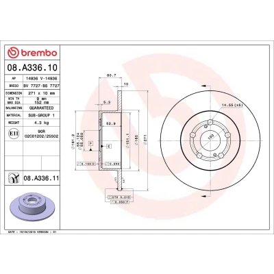 Imagem de Disco de travão BREMBO 08A33611 voltar/completo/1 peça