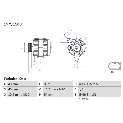 Imagem de BOSCH 0 986 081 190 Alternador 14V 150A FORD: MONDEO 4