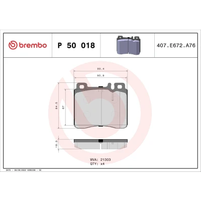 Imagem de BREMBO P 50 018 Jogo de pastilhas para travão disco preparado indicador aviso desgaste sem acessórios MERCEDES BENZ: Classe S Sedan