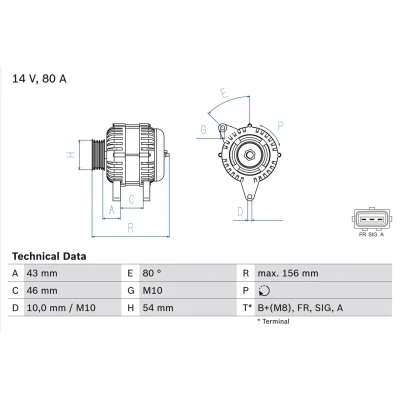 Imagem de BOSCH 0 986 049 151 Alternador 14V 80A FORD: FIESTA 5