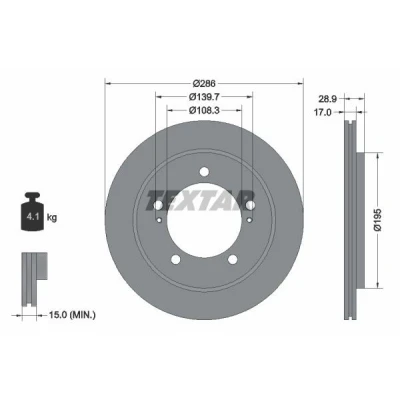 Imagem de TEXTAR 92136800 Disco de travão 286 17 05/07 139,7 interior ventilado sem pernos fixação da roda, cubo roda SUZUKI: Grand Vitara 1 SUV