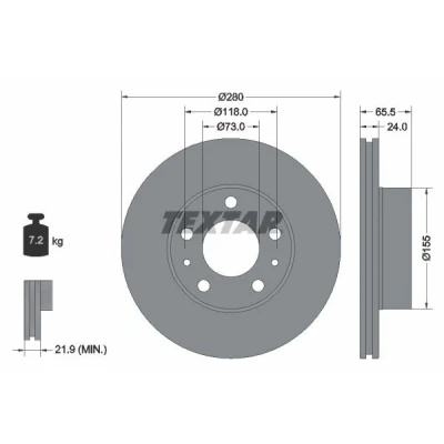 Imagem de TEXTAR 92305203 Disco de travão 280 24 05/07 118 interior ventilado revestido sem pernos fixação da roda, cubo roda FIAT: Ducato III Van