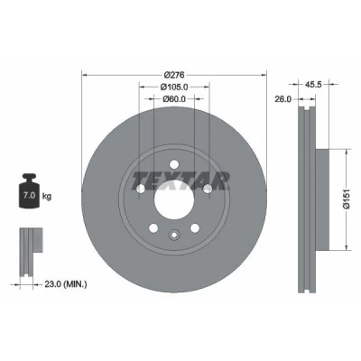 Imagem de TEXTAR PRO 92198903 Disco de travão 276 26 05/06 105 interior ventilado revestido sem pernos fixação da roda, cubo roda