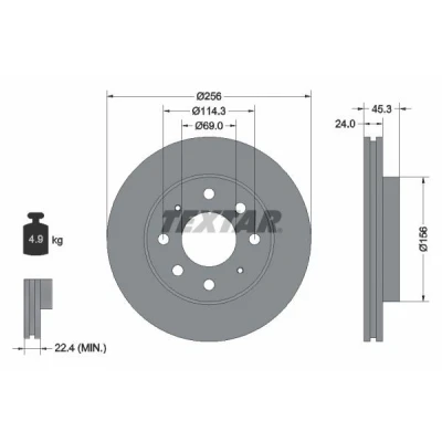 Imagem de TEXTAR PRO 92103903 Disco de travão 256 24 04/08 114,3 interior ventilado revestido sem pernos fixação da roda, cubo roda