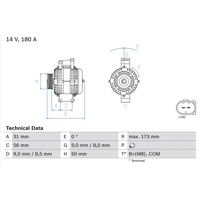 Imagem de BOSCH 0 986 047 670 Alternador 14V 180A MERCEDES BENZ: CLS Coupe, Classe E Sedan, CLK Coupe