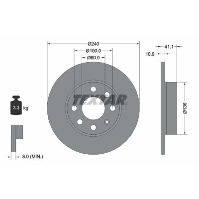 Imagem de TEXTAR PRO 92111303 Disco de travão 240 10,9 04/07 100 cheio revestido sem pernos fixação da roda, cubo roda OPEL: Corsa C Hatchback