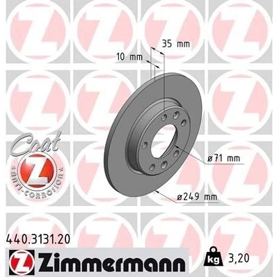 Imagem de ZIMMERMANN COAT Z 440.3131.20 Disco de travão 249 10 7/5 5 108 cheio revestido PEUGEOT: 308 SW 2, II Hatchback