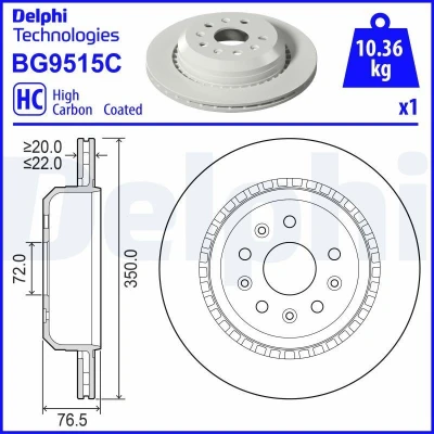 Imagem de DELPHI Disco de travão 76,5mm 5 ventilado revestido alto carbono BG9515C 68321348AC Discos