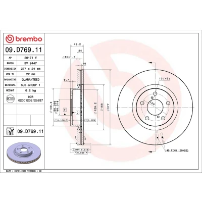 Imagem de BREMBO 09.D769.11 Disco de travão 277 24 5 interior ventilado revestido