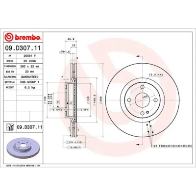 Imagem de BREMBO 09.D307.11 Disco de travão 280 22 4 interior ventilado revestido MAZDA: MX 5 IV RF Targa,