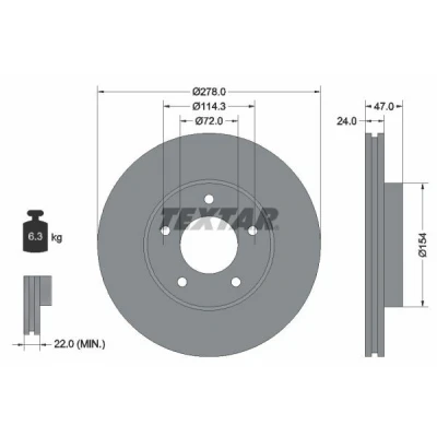 Imagem de TEXTAR 92146500 Disco de travão 278 24 05/05 114,3 interior ventilado sem pernos fixação da roda, cubo roda