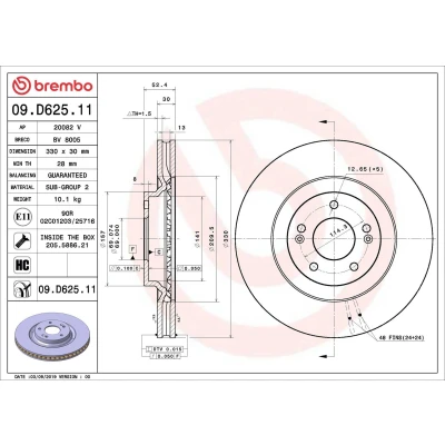 Imagem de BREMBO 09.D625.11 Disco de travão 330 30 5 interior ventilado revestido alto carbono com parafusos HYUNDAI: i30 III Hatchback