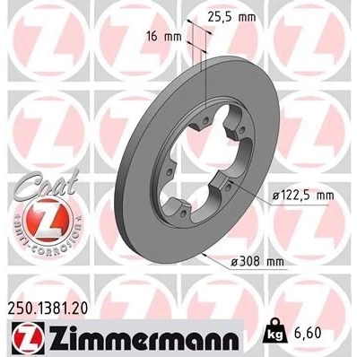 Imagem de ZIMMERMANN COAT Z 250.1381.20 Disco de travão 308 16 5/5 5 148 cheio revestido sem anel sensor do ABS FORD: Transit V363 Van