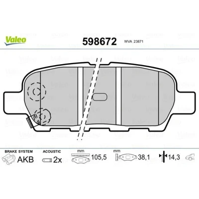 Imagem de VALEO 598672 Jogo de pastilhas para travão disco Eixo traseiro incl. contacto aviso desgaste sem chapa anti ruído
