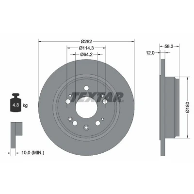 Imagem de TEXTAR 92144500 Disco de travão 282 12 05/10 114,3 cheio sem pernos fixação da roda, cubo roda