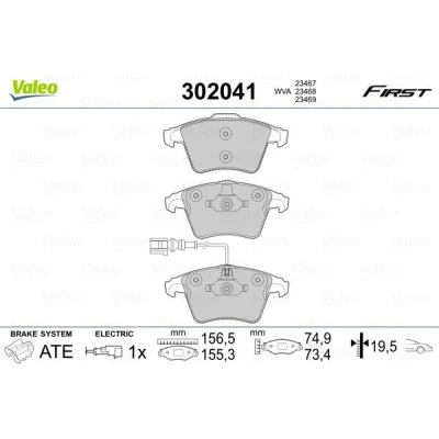 Imagem de VALEO 302041 Jogo de pastilhas para travão disco FIRST Eixo dianteiro incl. contacto aviso desgaste com chapa anti ruído
