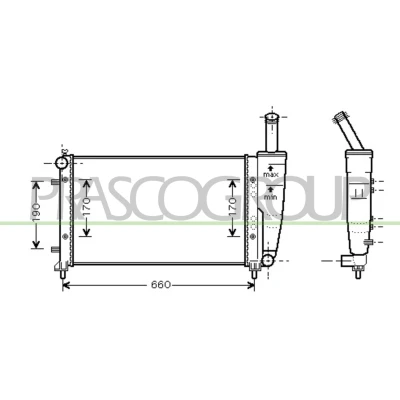 Imagem de PRASCO FT340R004 Radiador, arrefecimento do motor Alumínio 580 322 23 Aletas de refrigeração unidas mecanicamente FIAT: Punto II Hatchback, Idea