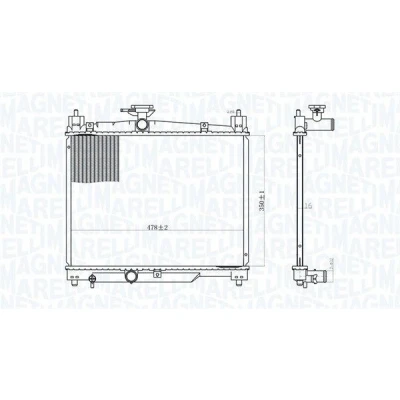 Imagem de MAGNETI MARELLI 350213164800 Radiador, arrefecimento do motor 350mm 478mm 16mm Aletas de refrigeração soldadas TOYOTA: Yaris I Hatchback