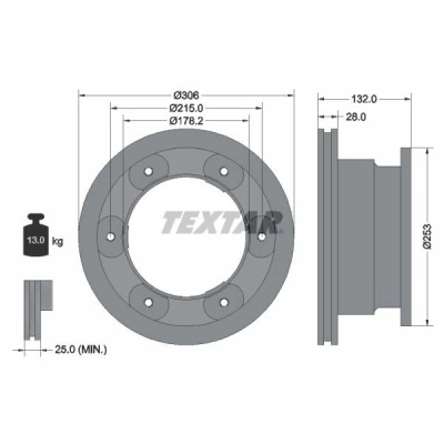 Imagem de TEXTAR PRO 93177703 Disco de travão 306 28 06/06 215 interior ventilado revestido sem pernos fixação da roda, cubo roda IVECO: DAILY 4