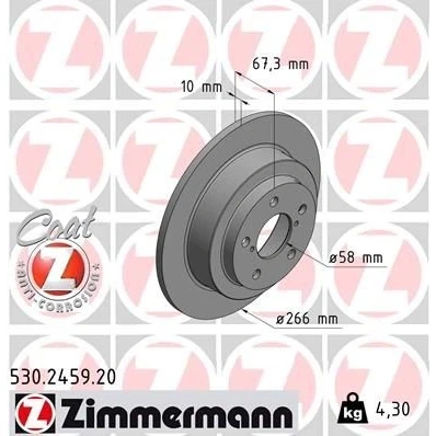 Imagem de ZIMMERMANN Disco de travão SUBARU: Impreza I Sedan, II Forester COAT Z 266mm 10mm 7/5 5furos 100mm cheio revestido 530.2459.20