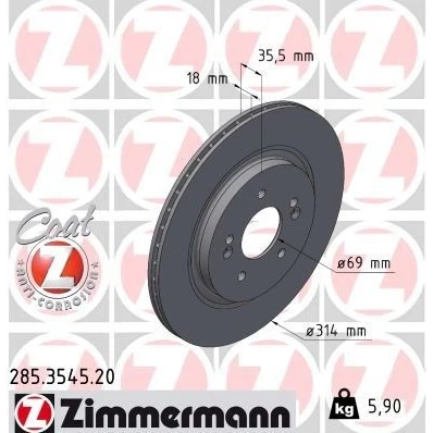 Imagem de ZIMMERMANN 285.3545.20 Disco de travão 314 18 7/5 5 114 interior ventilado revestido