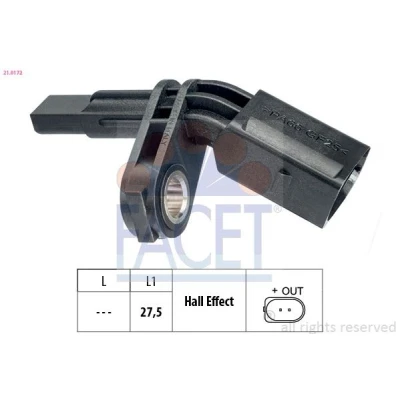Imagem de FACET 21.0172 Sensor de ABS VOLKSWAGEN: Passat B7 Variant, Golf 7 Tiguan I, AUDI: Q7, A3 Sedan, PORSCHE: Cayenne, Cayenne