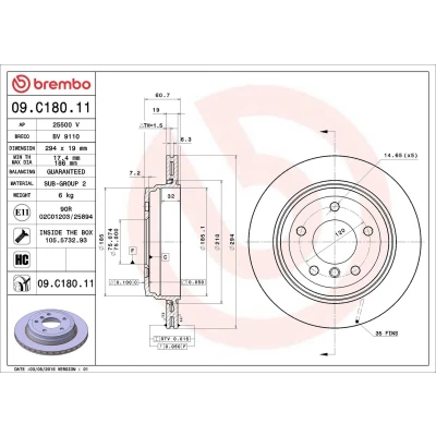Imagem de BREMBO COATED DISC LINE 09.C180.11 Disco de travão 294 19 5 interior ventilado revestido alto carbono com parafusos BMW: 3 Sedan, Touring