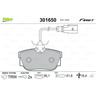 Imagem de VALEO 301650 Jogo de pastilhas para travão disco FIRST Eixo traseiro incl. contacto aviso desgaste sem chapa anti ruído VOLKSWAGEN: Sharan I